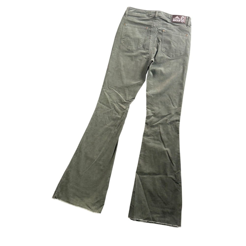 Rockin C Womens Corduroy Pants Women 26 Green Flare Raw Hem Y2K Indie